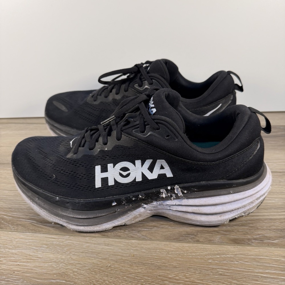 Hoka One One Bondi 8 Mens Running Shoes Size 12.5 EE (Wide) Black/ White Sneaker